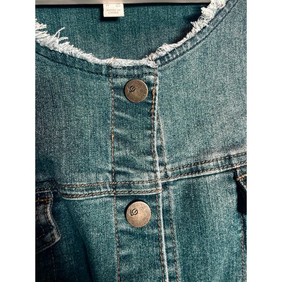 LOGO Lori Goldstein Raw Hem Denim Jacket Blue Button Front – Size 26W - Picture 4 of 4